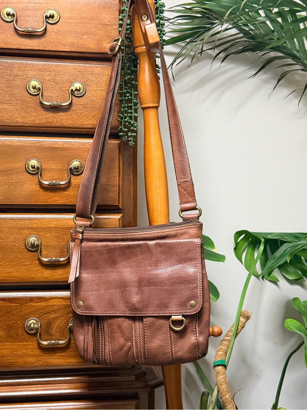Fossil Morgan Travelers Brown  Leather Crossbody Bag with Adjustable Strap